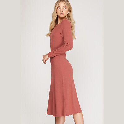 Casual Rib-Knit Midi Dress